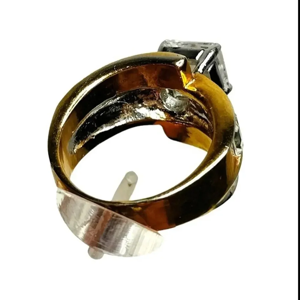 Gold Plated Ring Size 8 Baguette‎ Princess Cut Cubic Zirconia Stones Vtg Jewelry